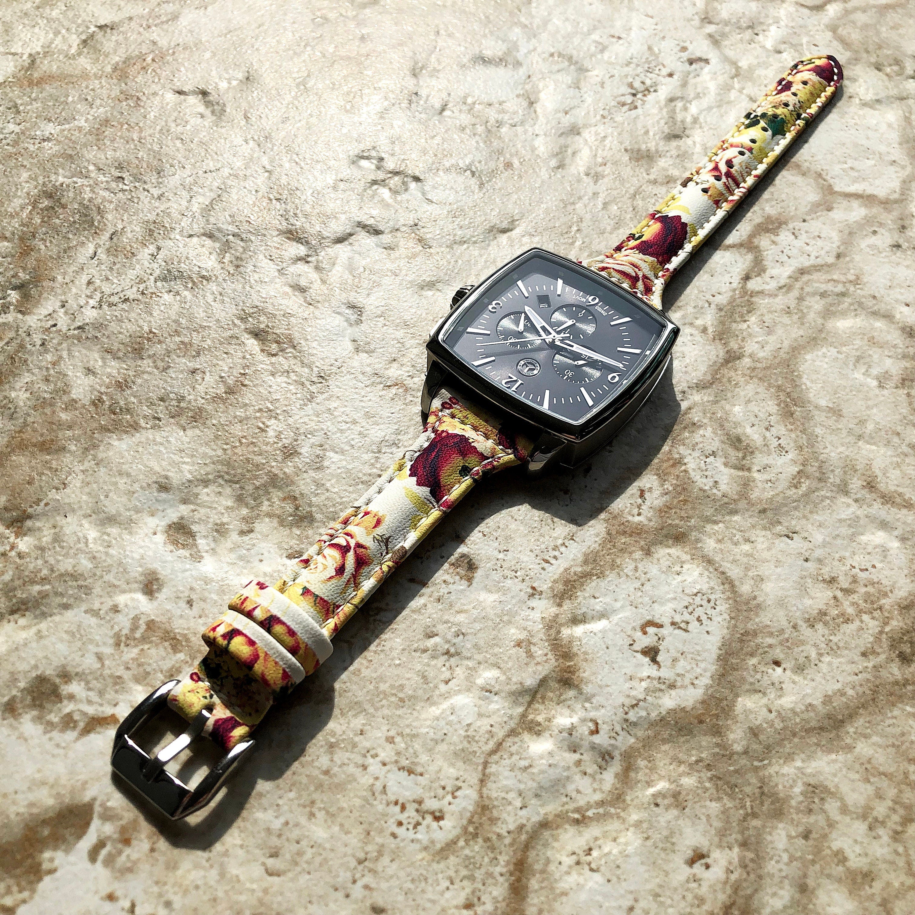 22mm Bouquet Roses Slim and Elegant Soft Leather Watch Strap Band for Wrist Hand Watches Quick Release Pins Included Easy - Ready to Attach